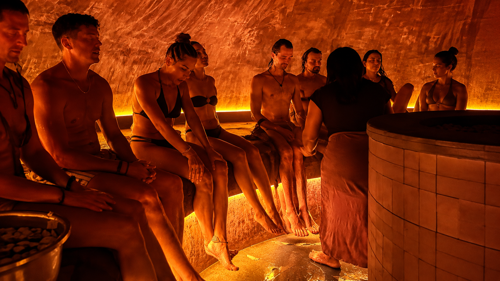 Friends sharing a sauna ritual